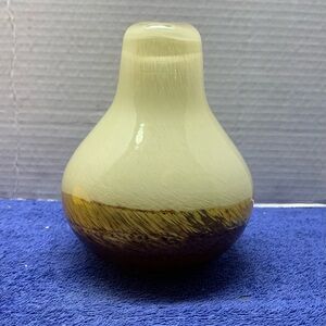 Vintage Hand Blown Earth Tone Sharad Heavy Glass Vase - Brown Cream 6” x 4”